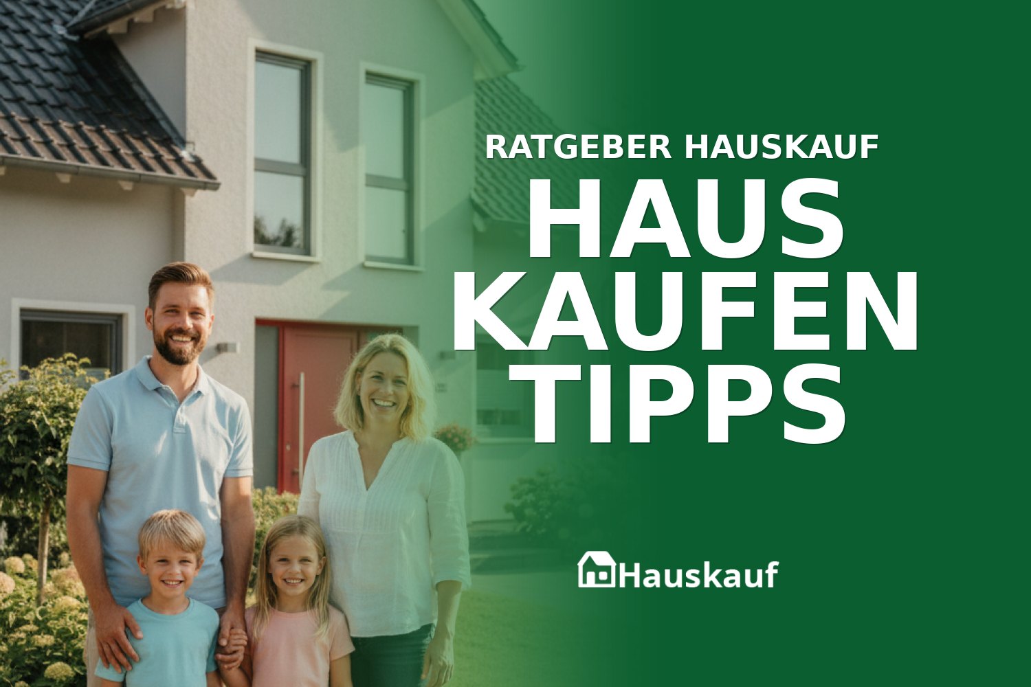 Glückliche Familie vor ihrem neuen Haus, die besten Haus kaufen Tipps für den erfolgreichen Erwerb.