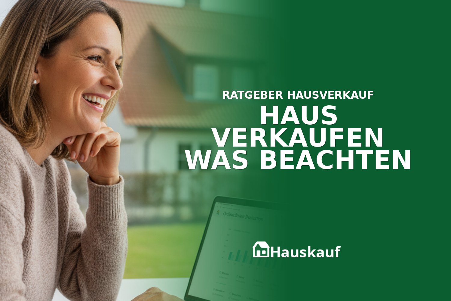 Eine Person freut sich über eine Online-Immobilienbewertung und weiß, was sie beim Haus verkaufen beachten muss.