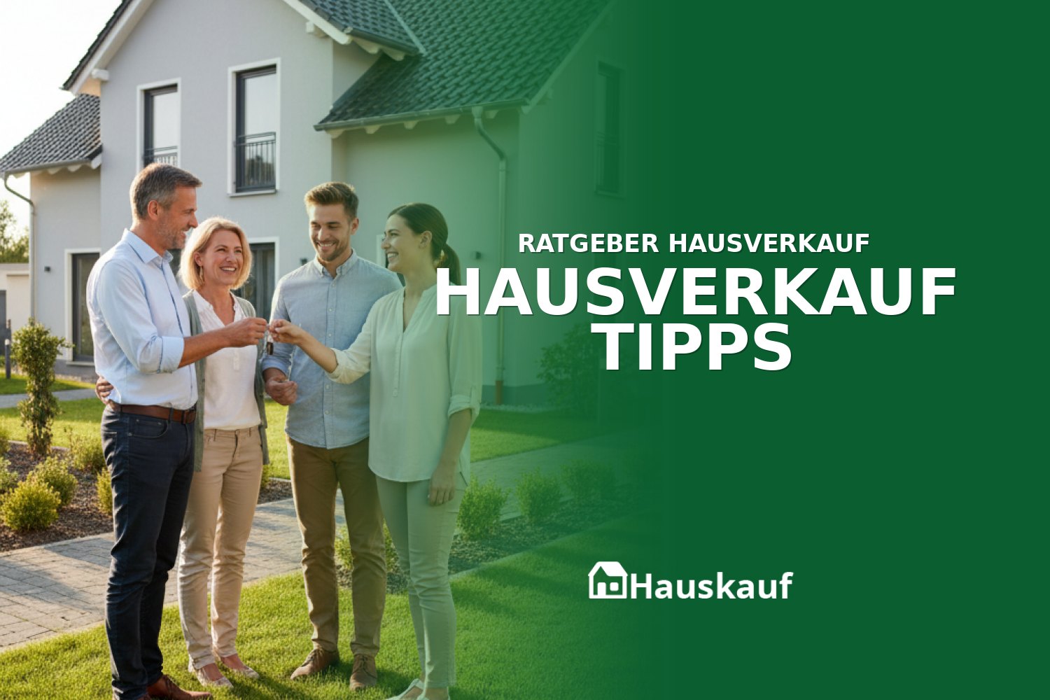 Ein glückliches Paar übergibt Hausschlüssel nach erfolgreichem Hausverkauf.